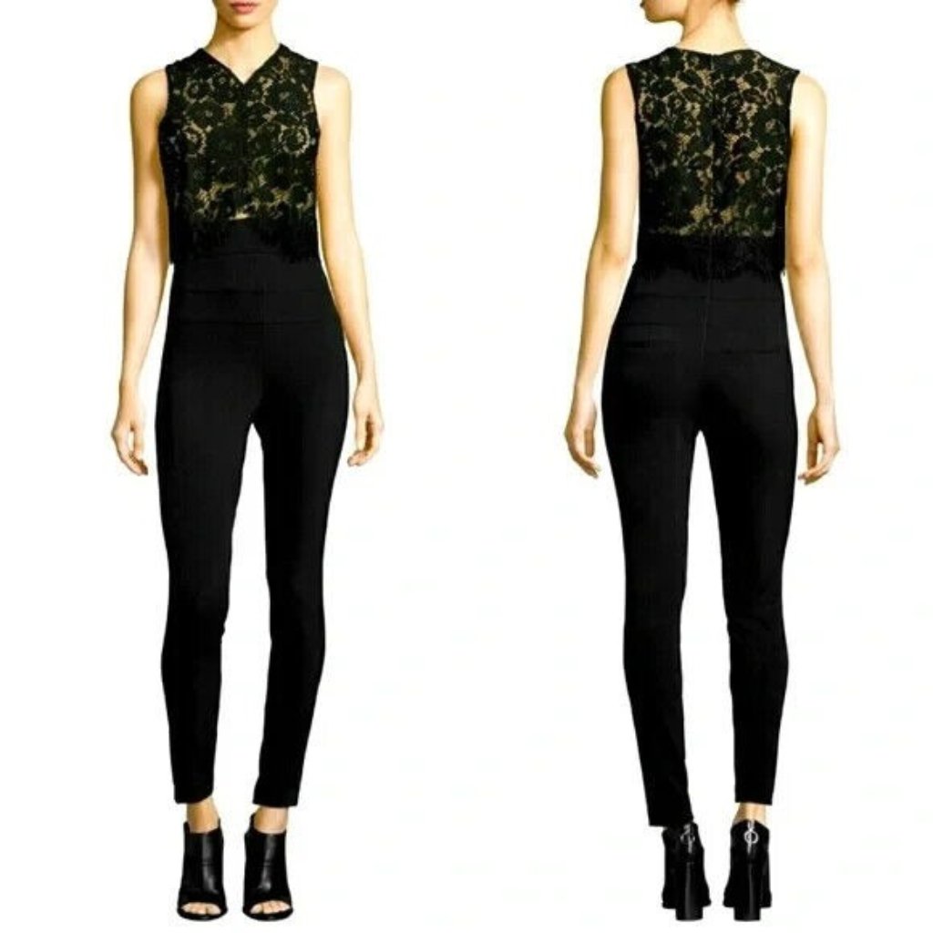 Veronica Beard Black Floral Lace Trim Wright Jumpsuit, Nwt! $695 Size 6